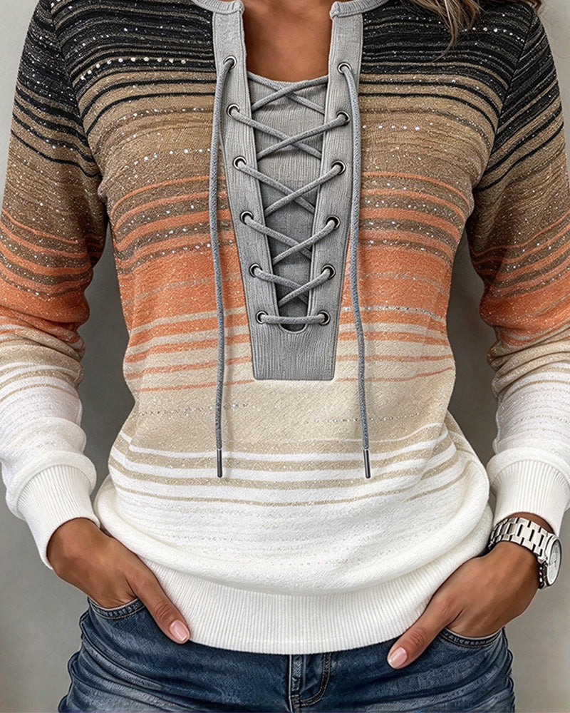 Striped Slim Fit Contrast Straps Sweatshirt