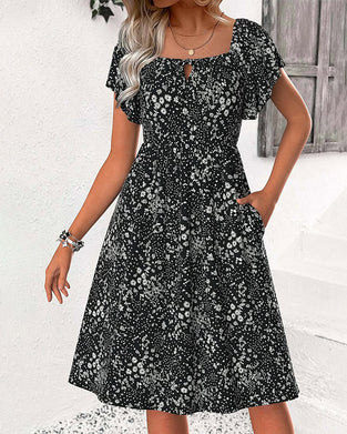 Square Neck Floral A-Line Dress