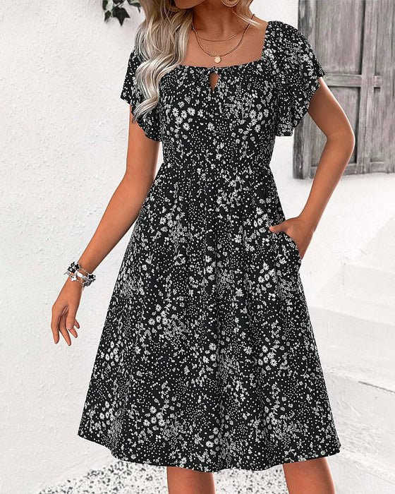 Square Neck Floral A-Line Dress