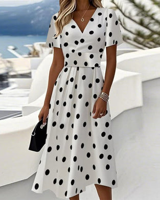 V-Neck and Polka Dots Dress