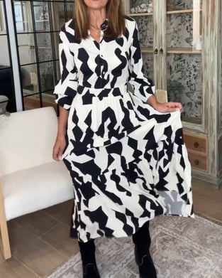 Printed long sleeve casual maxi dress