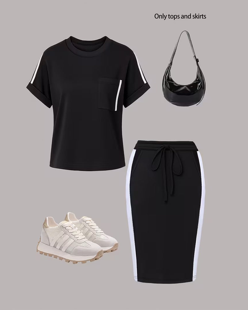 Striped Casual Sports Skirt Set