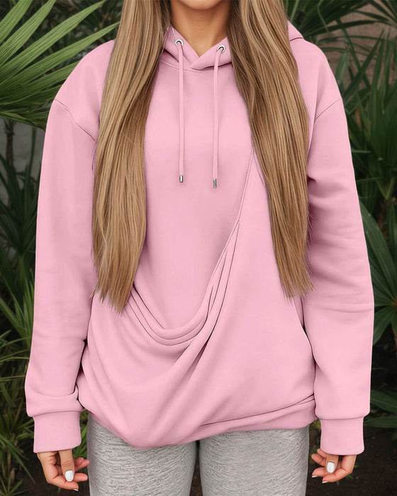Large Pocket Solid Color Hoodie