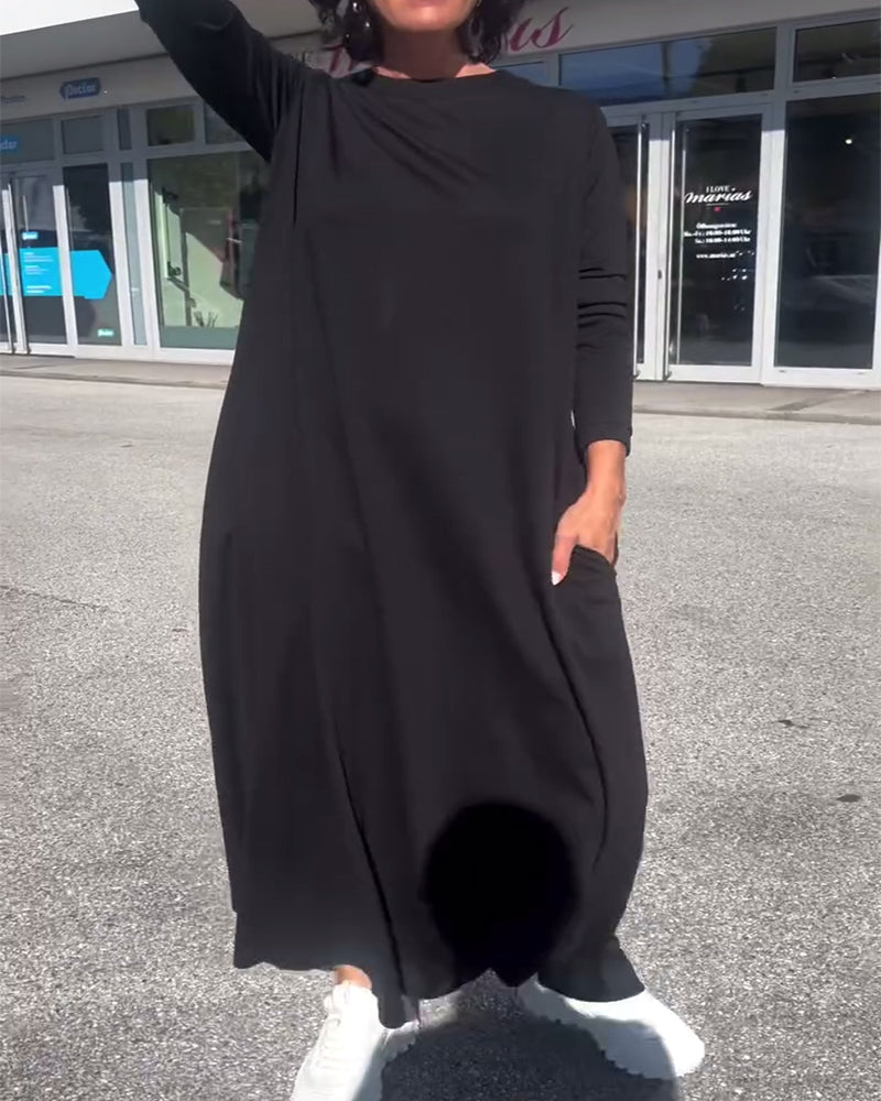 Loose Long Sleeve Round Neck Dress