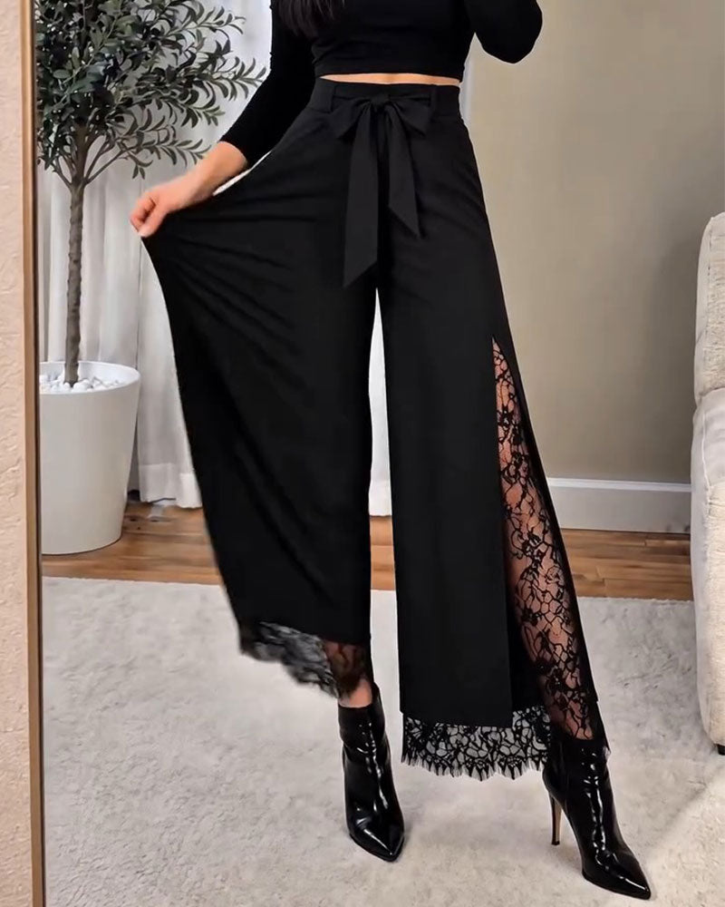 High-Waisted Lace Patchwork Pants