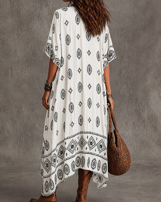 V-Neck Printed Short-Sleeved Dress