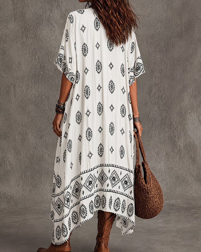 V-Neck Printed Short-Sleeved Dress