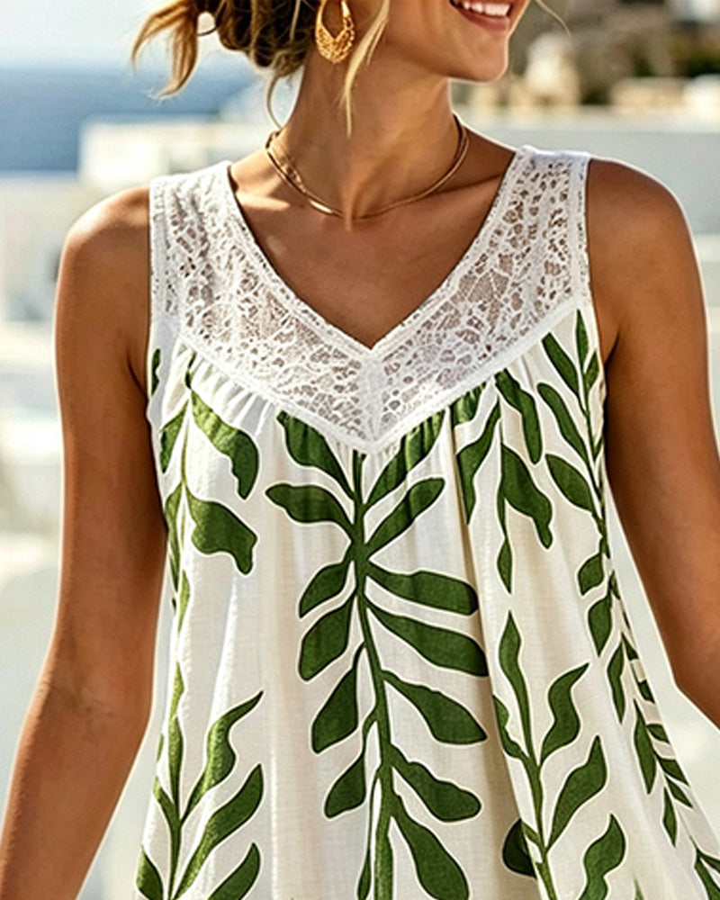 Sleeveless Lace V-Neck Floral Dress