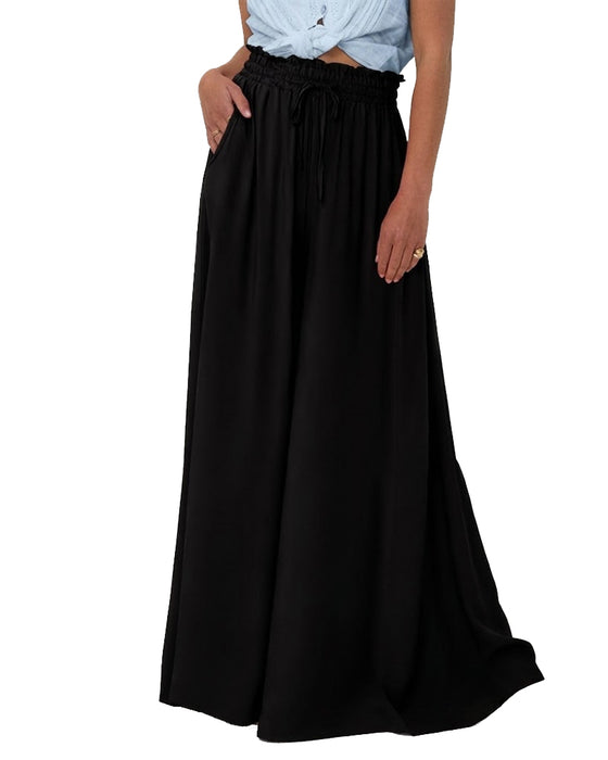 Floral Solid Color High-Waist Wide-Leg Pants