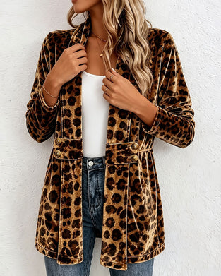 Leopard Print Mid-Length Cardigan Coat