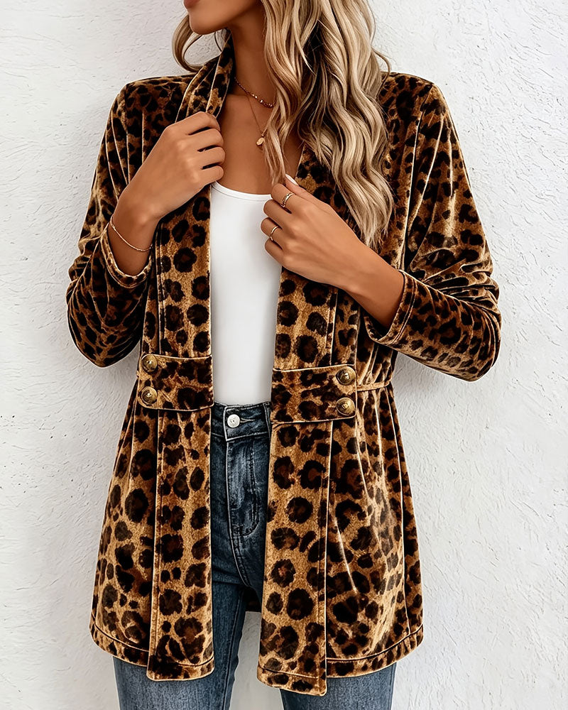 Leopard Print Mid-Length Cardigan Coat