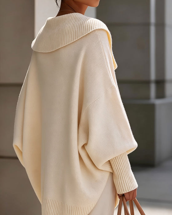 Irregular Lapel Solid Color Pullover