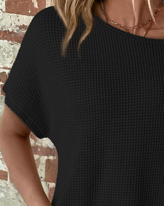 Cold-Shoulder Waffle T-Shirt