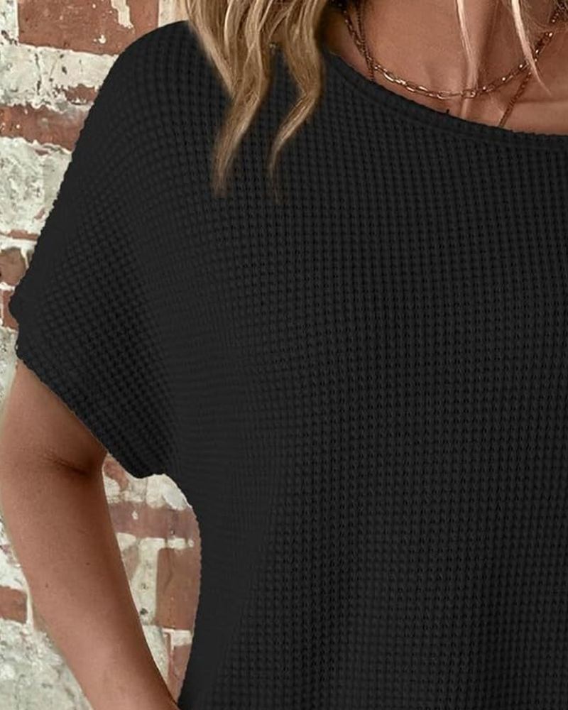 Cold-Shoulder Waffle T-Shirt