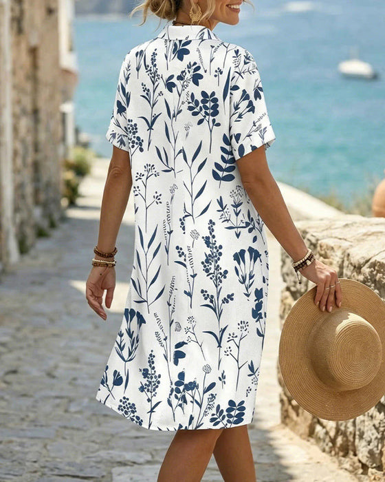 Botanical Print Knee-Length Shirt Dress