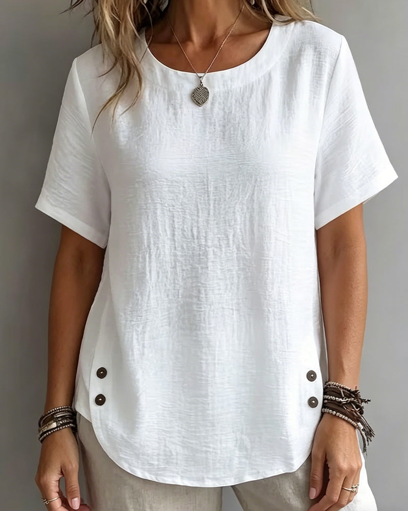 Crew Neck Solid Color Simple T-Shirt 100%Cotton
