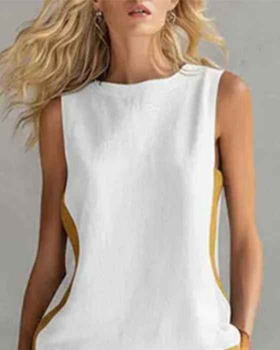 Sleeveless Casual Color-Blocked Two-Piece Set