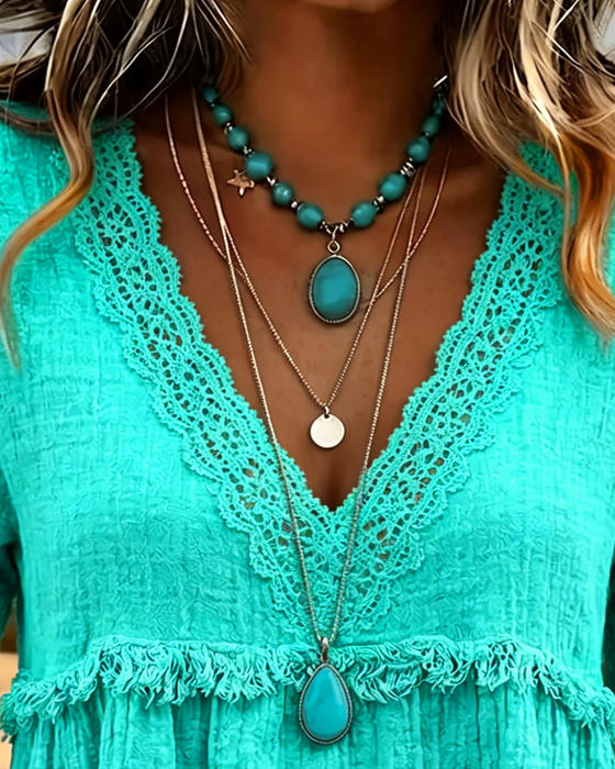 V-Neck Lace Trim Design Blouse
