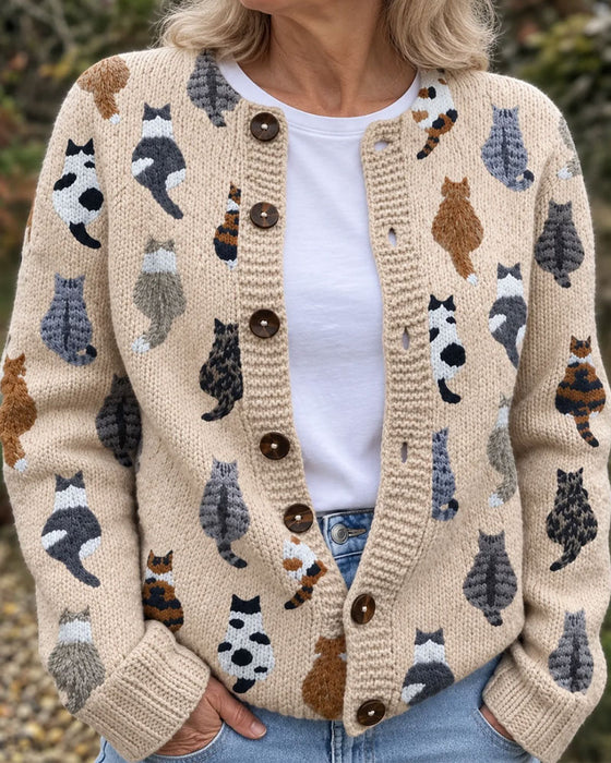 Cat Back Print Knit Cardigan