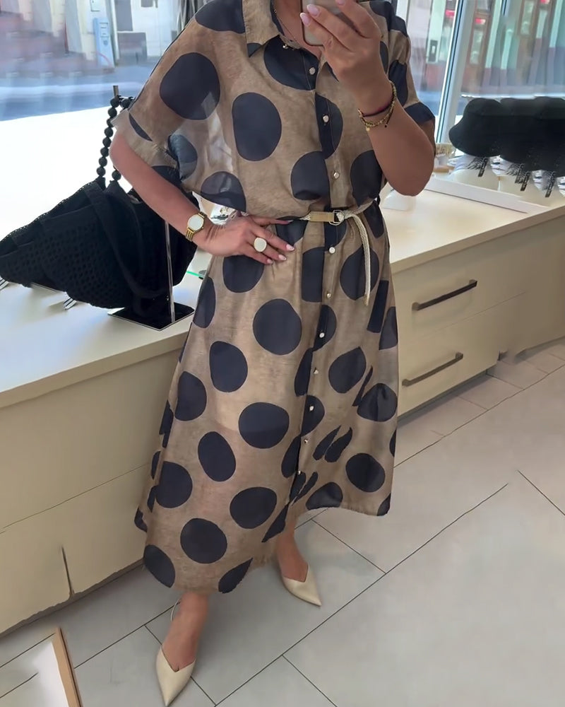 Casual Lapel Polka Dot Dress