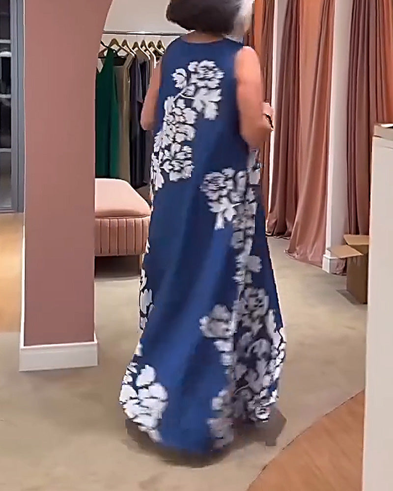 Sleeveless Positioned Print Maxi Dress