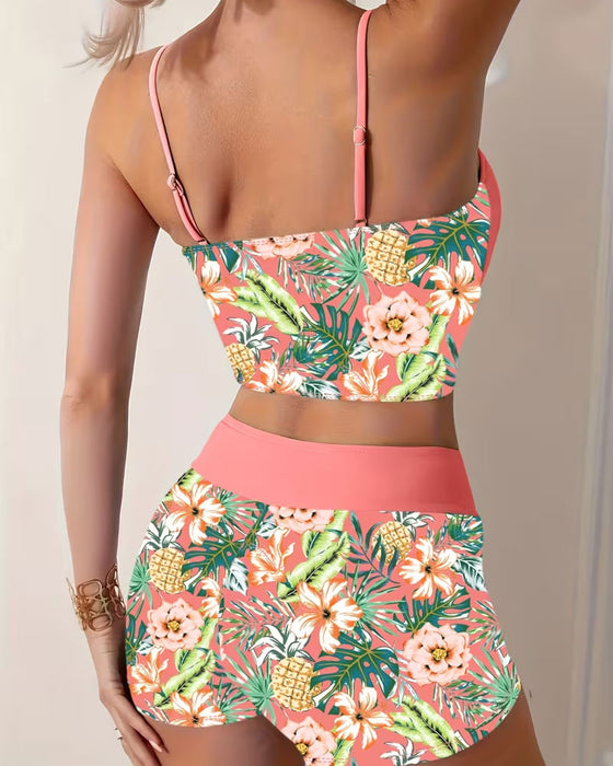 Pineapple Floral Skirted Two-Piece Bikinis