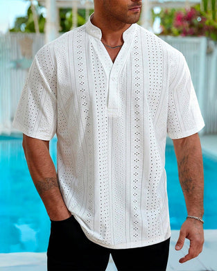 Hollow-Out Stand Collar Men's Shirt