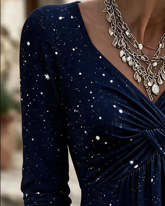 V-Neck Twist Knot Long Sleeve Blouse