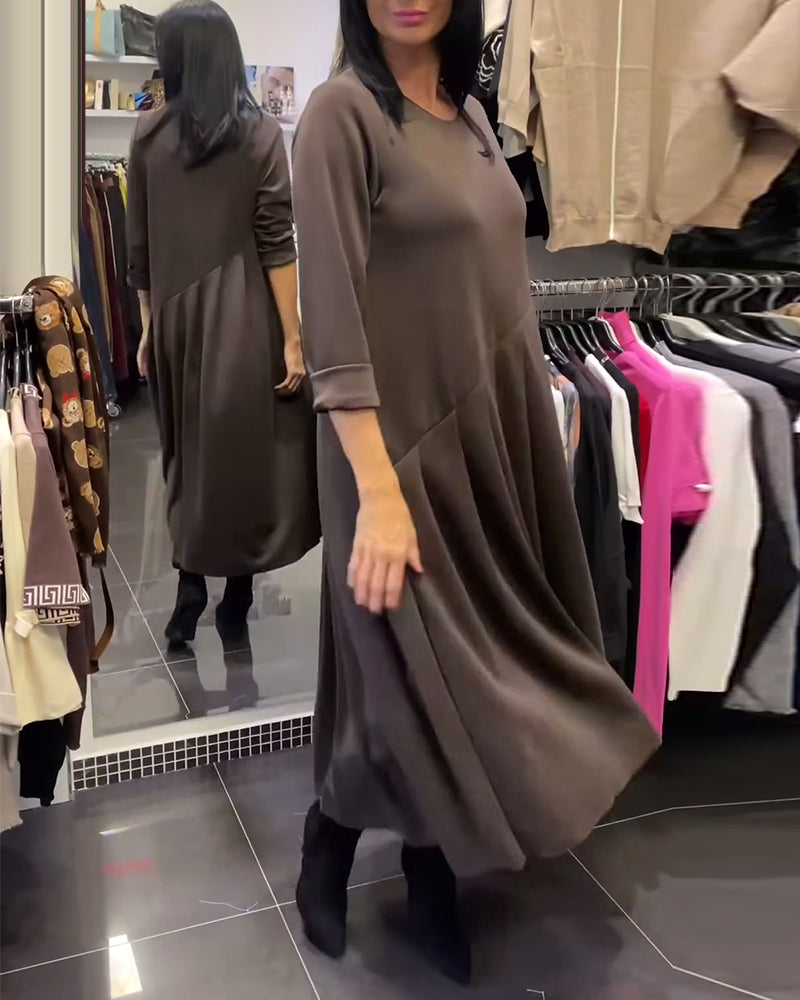 Casual Round Neck Solid Color Dress