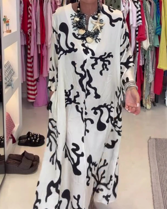 Long Sleeve Vintage Print Dress