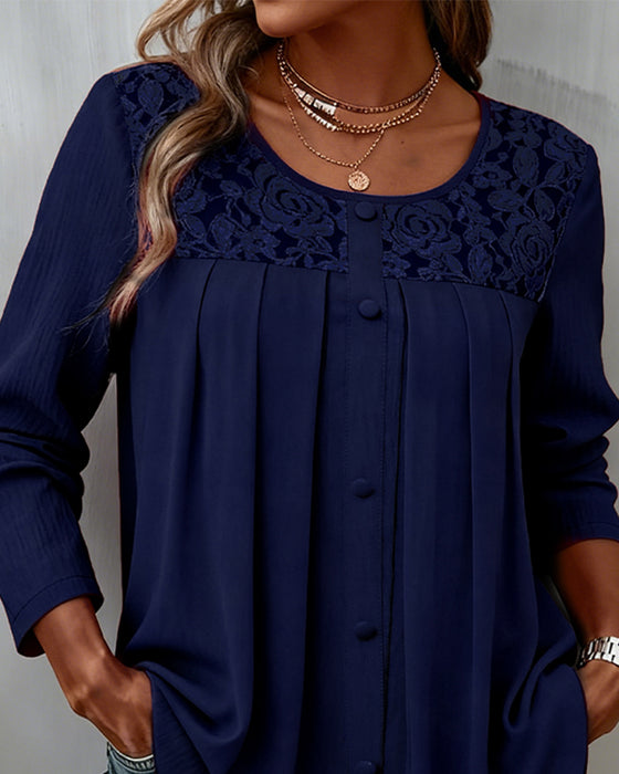 Long-Sleeved Loose-Fitting Pleated Top