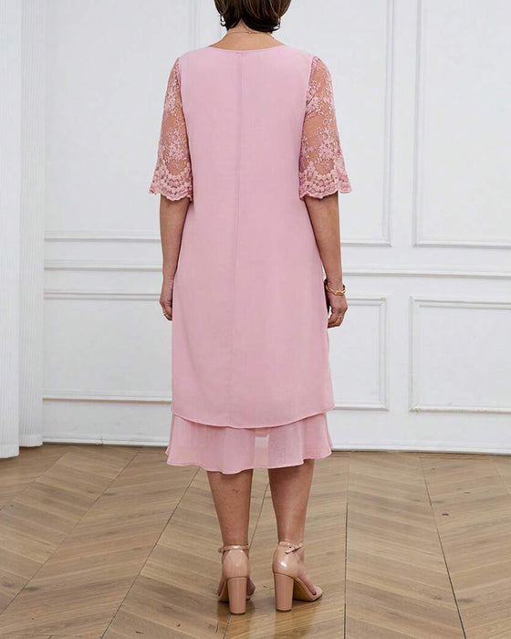 Fashionable And Elegant Lace Mid-Length Sleeve Dress