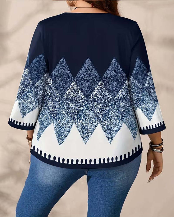 Loose Round Neck Three-Quarter Sleeve Top