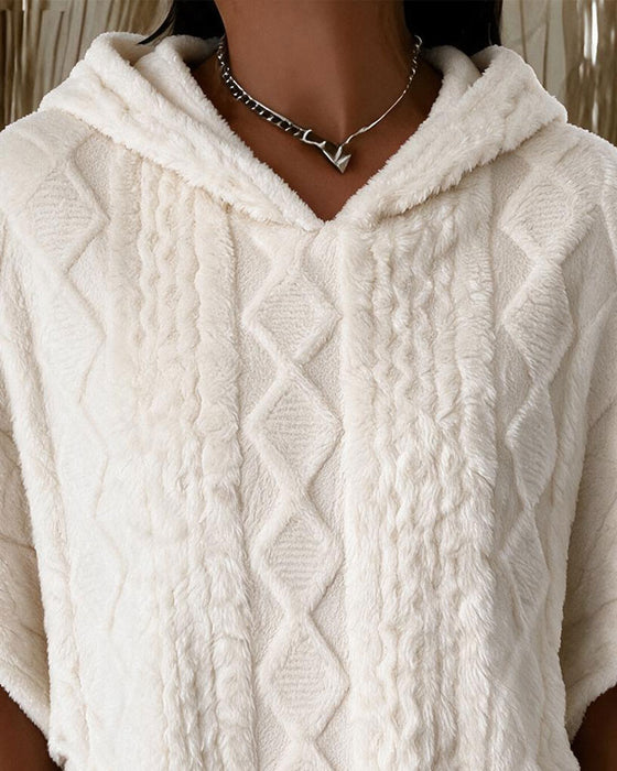 Hooded Elbow-Length Sleeve Loose Argyle Hoodie