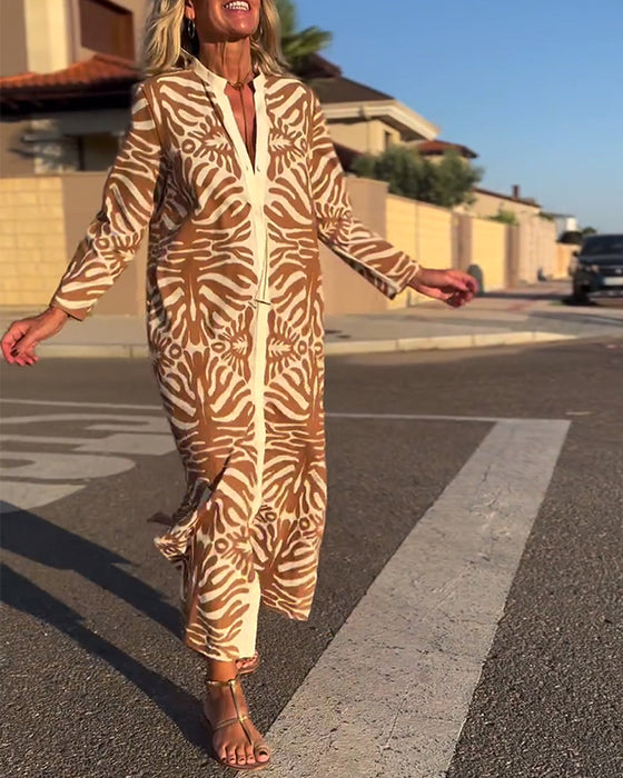 Long sleeve button print dress