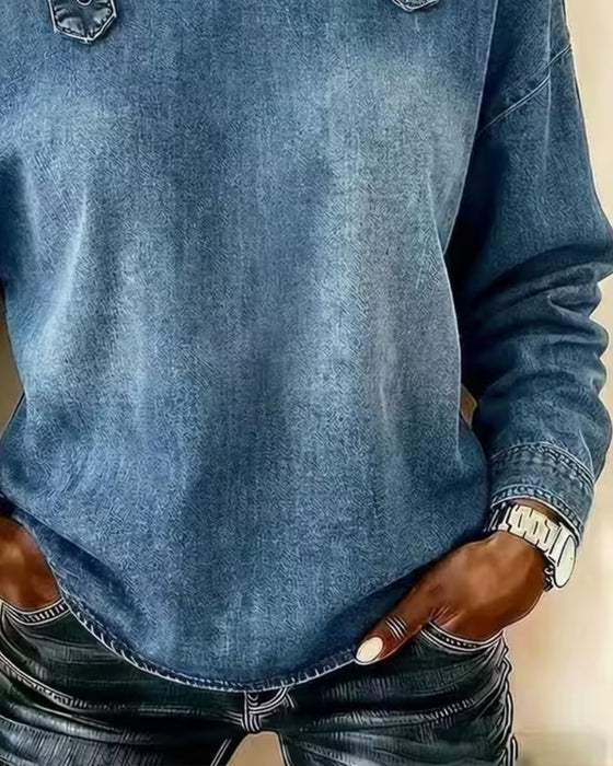 Spaghetti Strap Off-Shoulder Denim Metal Button Blouse