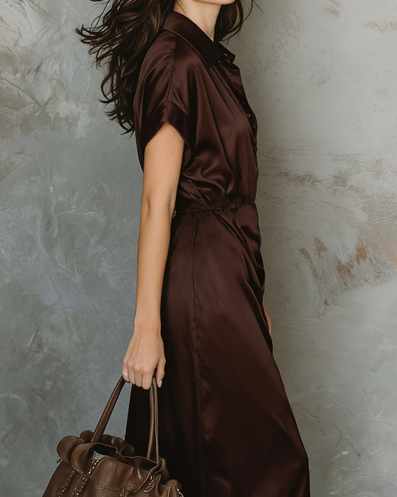 Lapel Elegant Shirt Midi Dress
