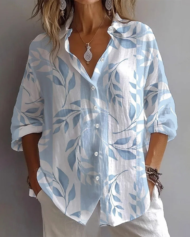 Plant Leaf Print Lapel Shirt