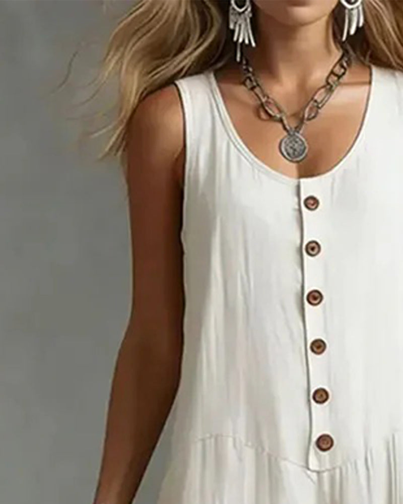 Sleeveless Button-Decorated Casual Jumpsuit