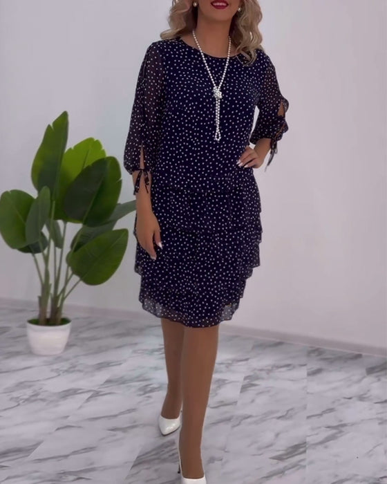 Polka dot print layered elegant dress