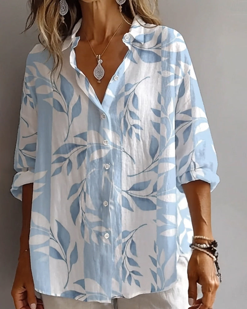Plant Leaf Print Lapel Shirt