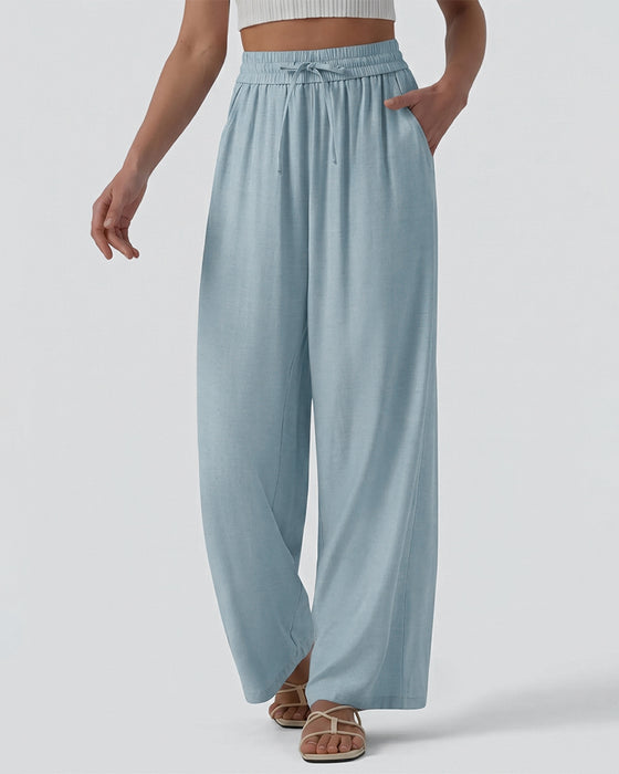Elastic Waist Wide-Leg Tie Casual Pants