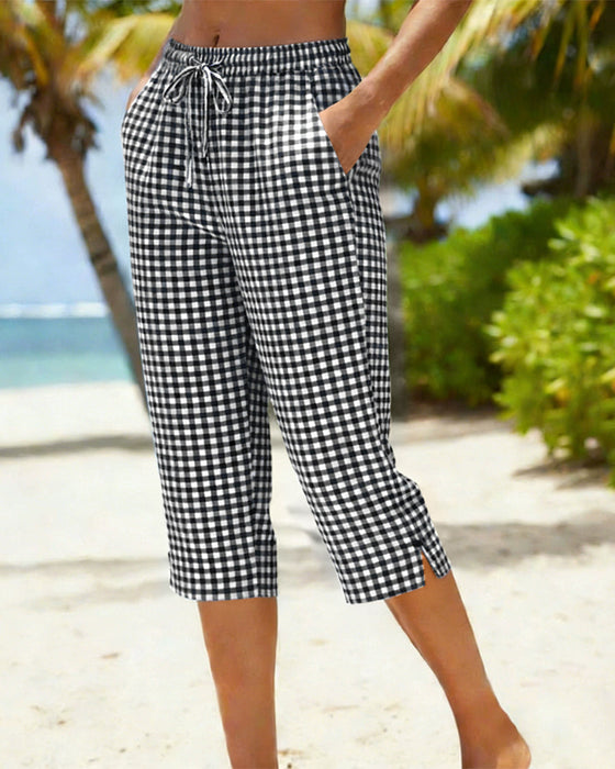 Plaid Casual Mid-Length Pants