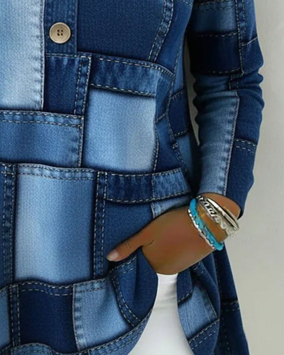 Button-Down V-Neck Plaid Top