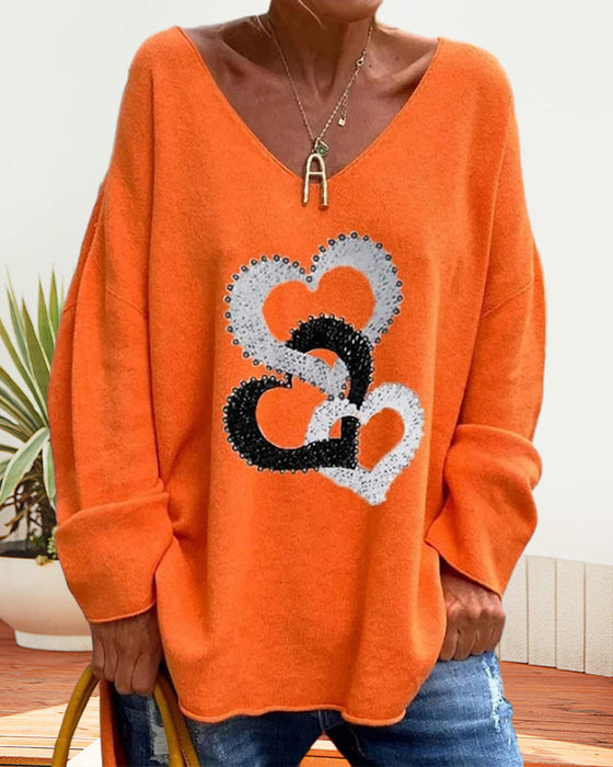 V Neck Heart Printed Top