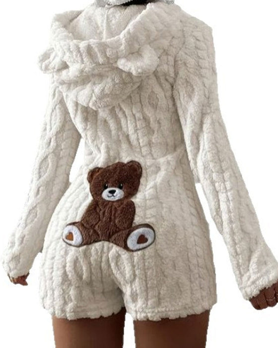 Solid Hooded Fleece Jumpsuit