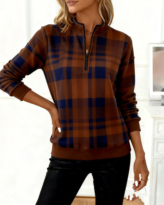 Half Zip Plaid Sweatshirt
