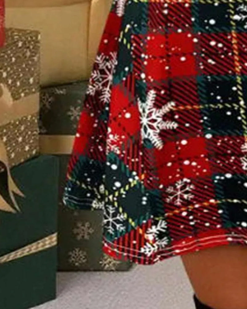 Plaid Print Round Neck Dress