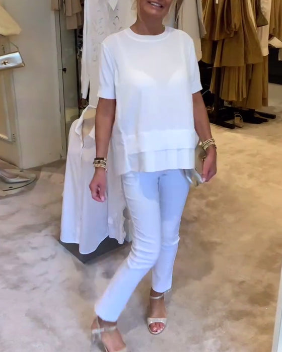 Pleated Solid Color Loose Shirt