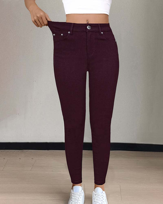 Women's Pocket Solid Skinny Casual Pant